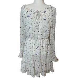 H&M Divided MIDI Butterfly Multi Colored White SZ 10 Feminine Cottagecore Fairy